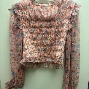 glam Pink Floral Smocked Ruffle Crop Top